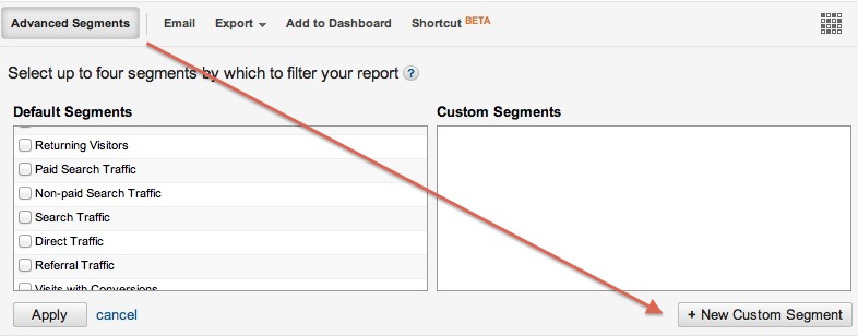 Google Analytics new custom segment