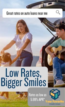 Facebook advertisement used by a credit union to attract auto loan applicants