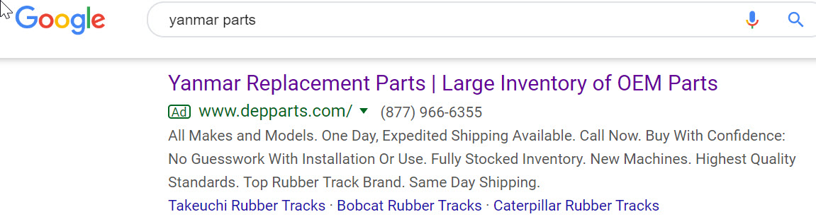 Google Search ad for manufacturer