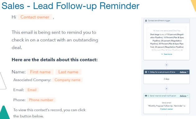 HubSpot sales lead automated email