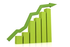 Green upward trending bar graph